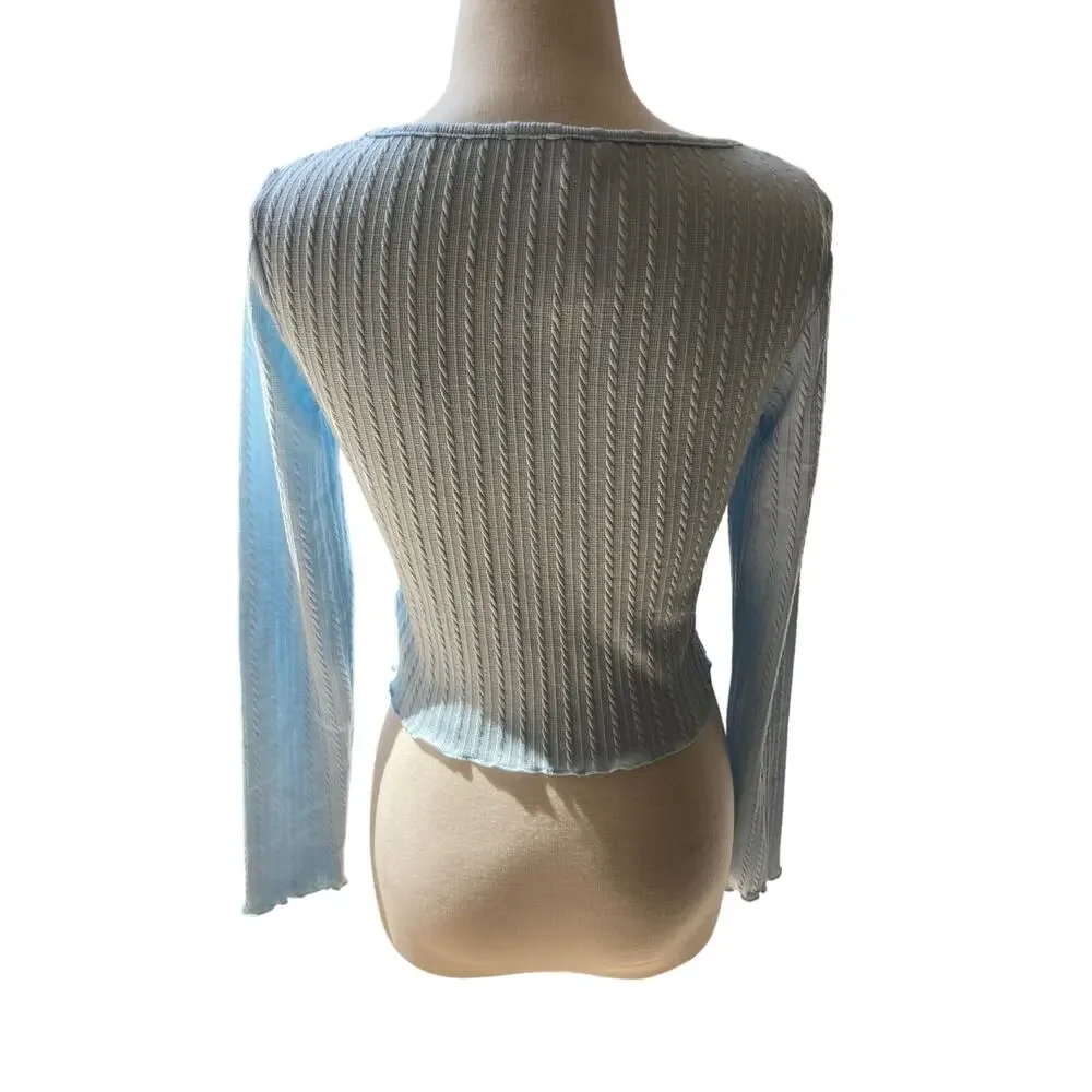 NWT Baby Blue Ribbed Cropped Cover Up/Bolero /Sweater Size M (Juniors) - Picture 3 of 8